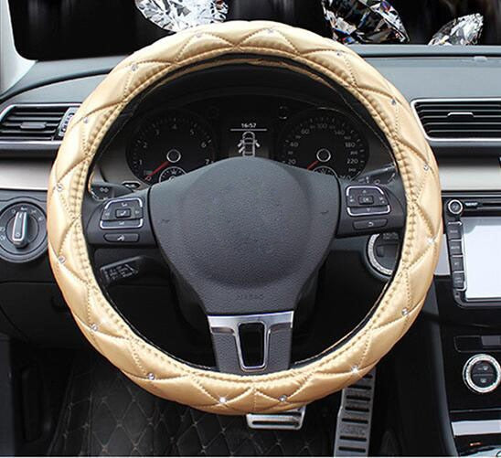 Leather Steering Wheel Covers Crystal Studded Rhinestone Car Steering-Wheel Cover Cases Pink Car Interior Accessories For Girls - Korvel