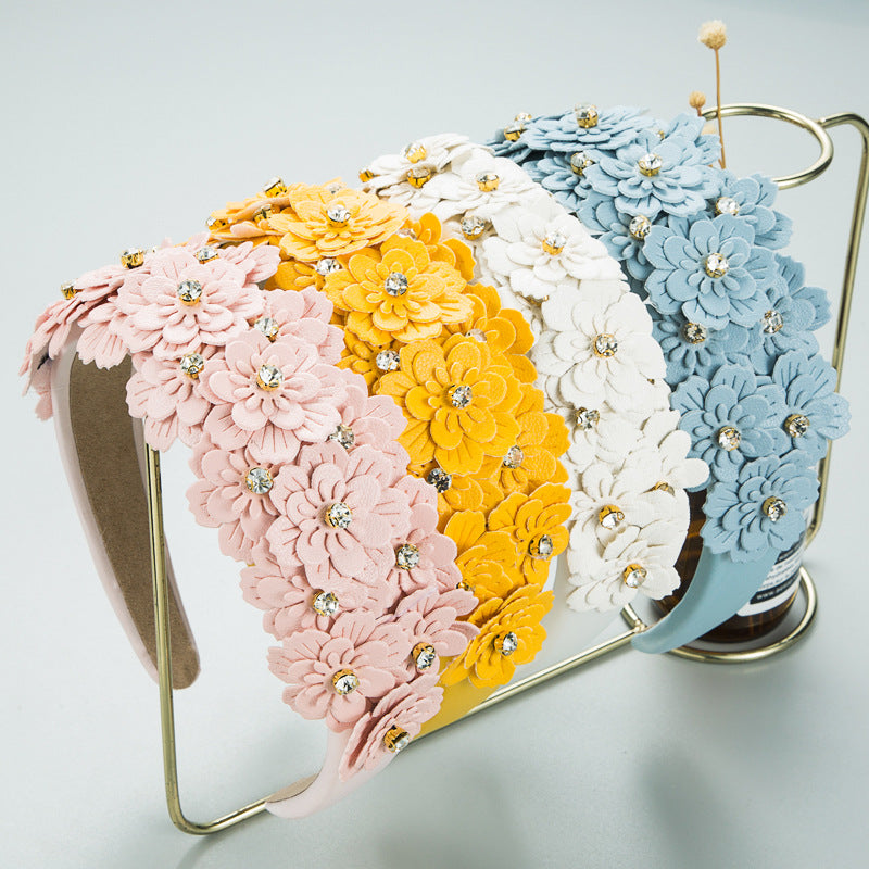 Small Fresh Colorful Flowers Headdress Glass Diamond Retro Headband Female Trendy Hair Band Hair Accessories - Korvel