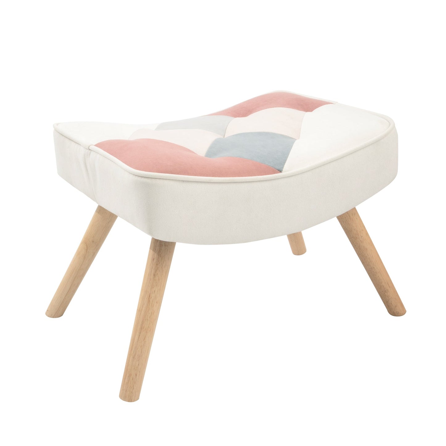 Rocking Chair with ottoman, Mid Century Fabric Rocker Chair with Wood Legs and Patchwork Linen for Livingroom Bedroom - Korvel