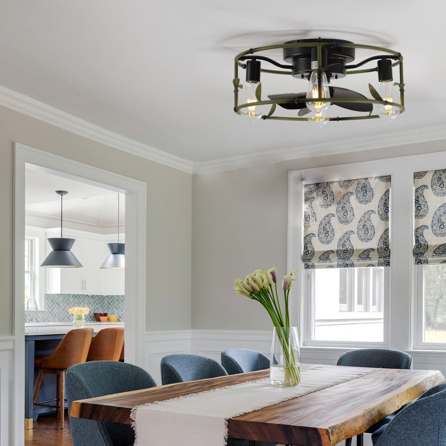 Modern Flush Mount Ceiling Fan with Lights and Remote Control