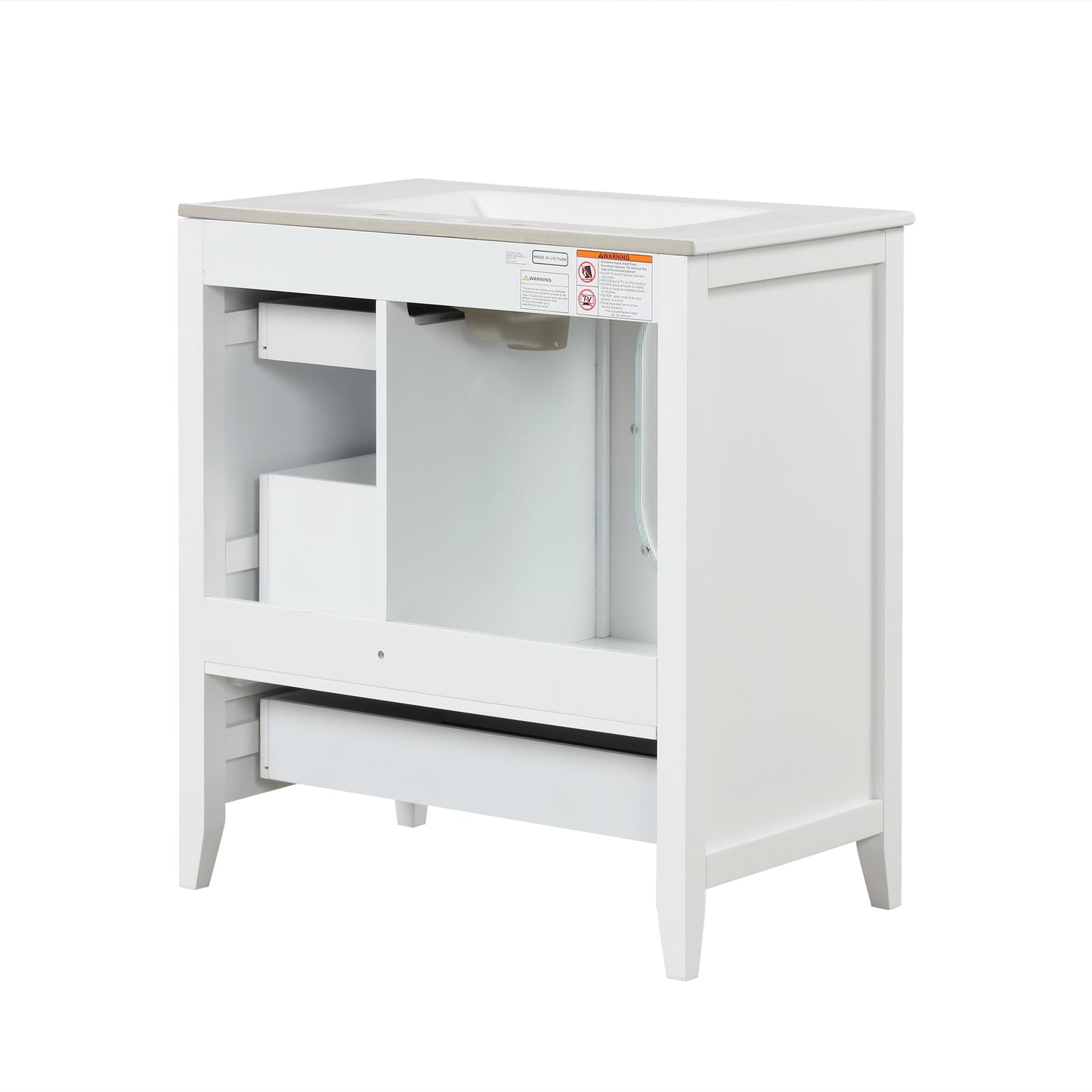 30" Bathroom Vanity with Sink, Bathroom Vanity Cabinet with Three Drawers and Door, Solid Wood and MDF, White - Korvel