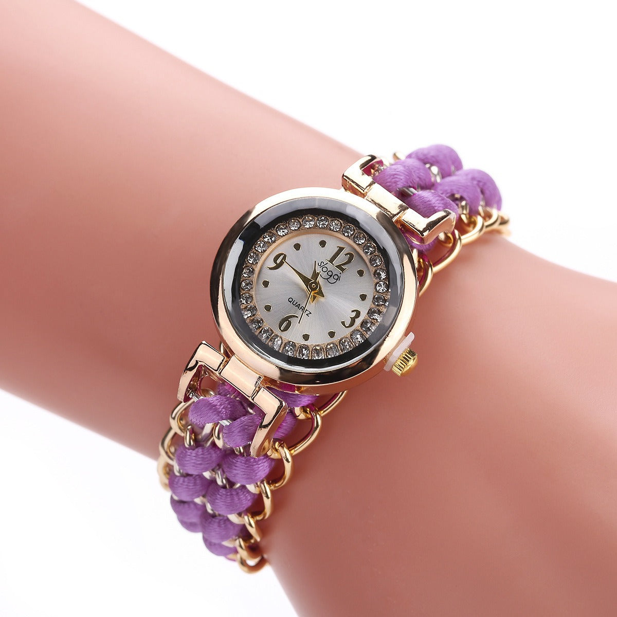 New small dial with diamond inlay Women's woven rope watch Women's creative fashion retractable rope quartz watch - Korvel