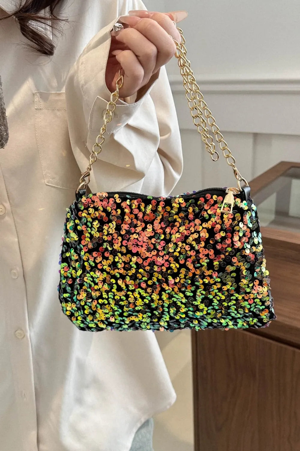 Sequin Removable Strap Shoulder Bag - Korvel