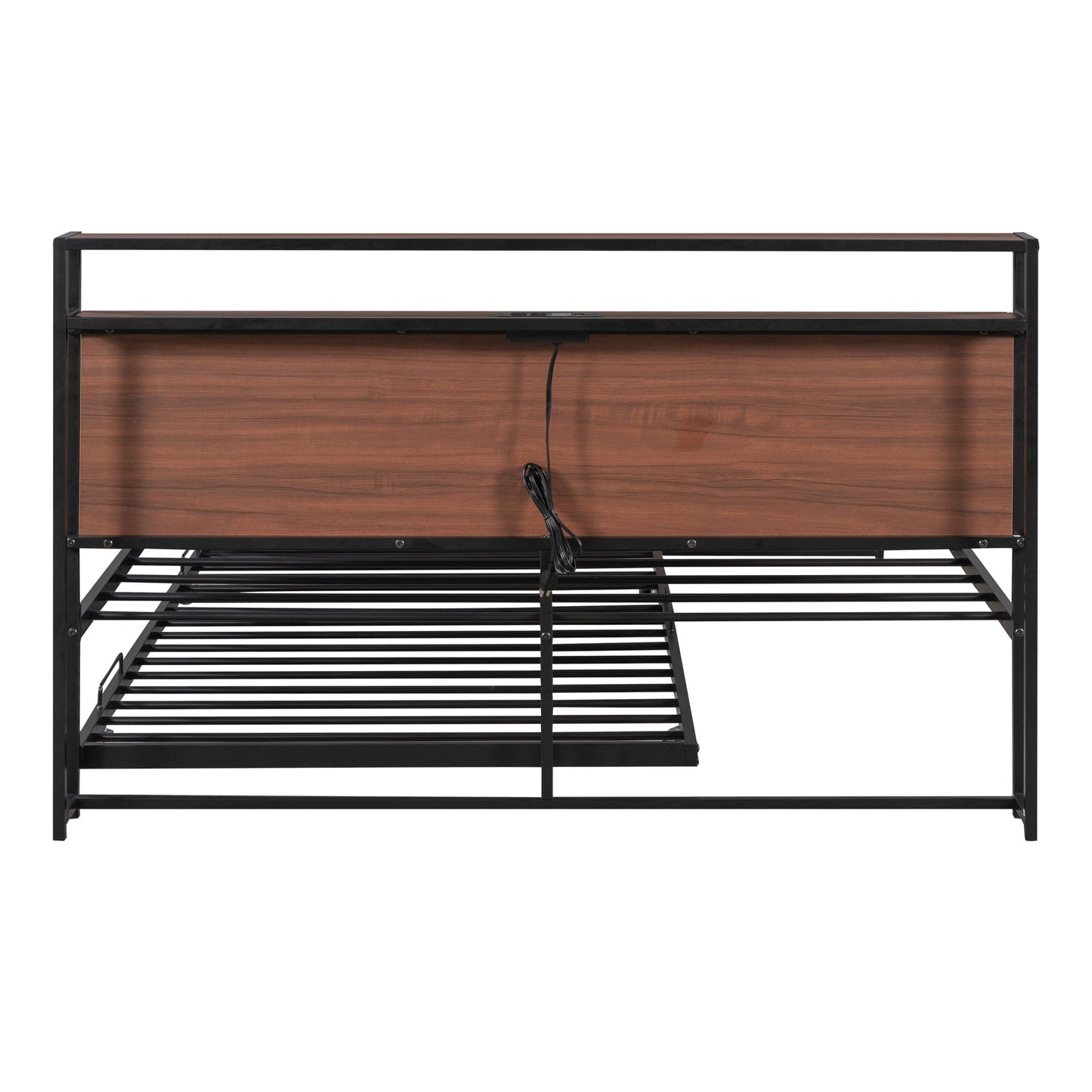 Cama de Plataforma de Metal Tamaño Queen con Trundle y Puertos USB - Negro