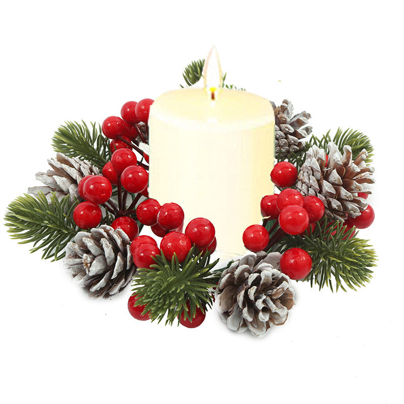 Christmas wreath desktop home decoration simulation pine cone ornament Christmas flower candle holder - Korvel