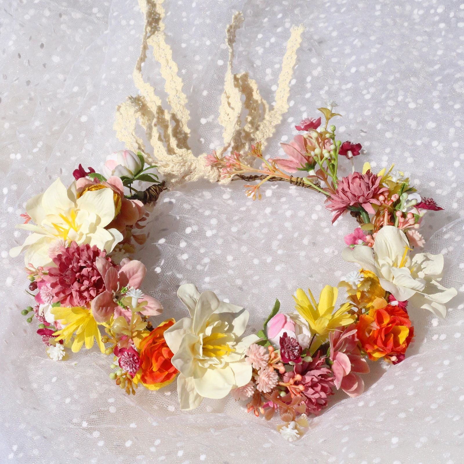 Autumn Flower Wreath Headwear Handmade Fabric Headflower Wedding Headband Bridal Ladies Scenic Photography Flower Wreath - Korvel