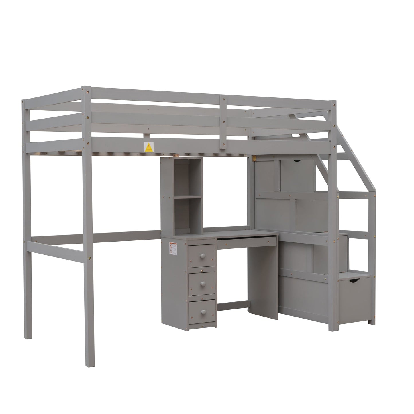 Cama loft tamaño twin con escalera de almacenamiento y escritorio - Gris