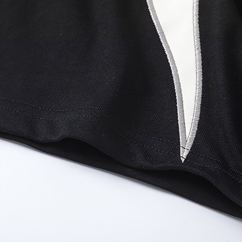 Color Block Applique Embroidery Flame Short Sleeve T-Shirt High Street Design Creative Abstract Casual Tee Men - Korvel