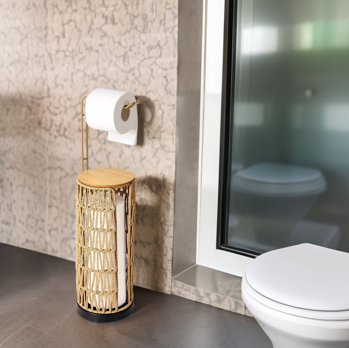 Porte-papier toilette autoportant fait main avec rangement