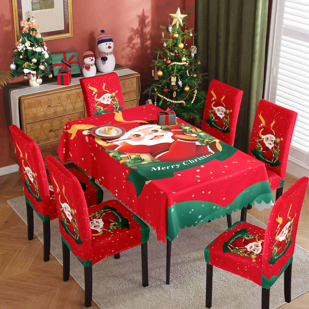 Christmas Waterproof Printed Tablecloth and Chair Cover Set