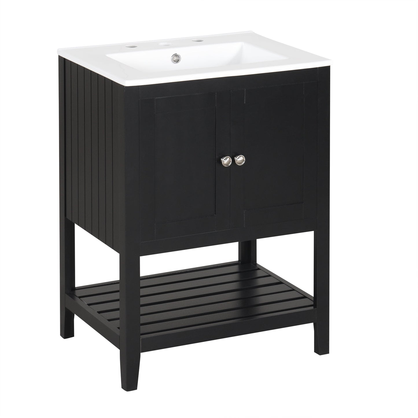 Meuble de salle de bain moderne noir de 24" avec évier en céramique élégant