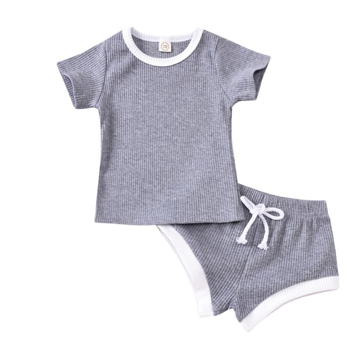 2020 Toddler Baby Boys Girls Summer Clothing Newborn Kids Baby Girls Ribbed Knitted Short Sleeve T-shirts+Shorts Tracksuits Sets - Korvel