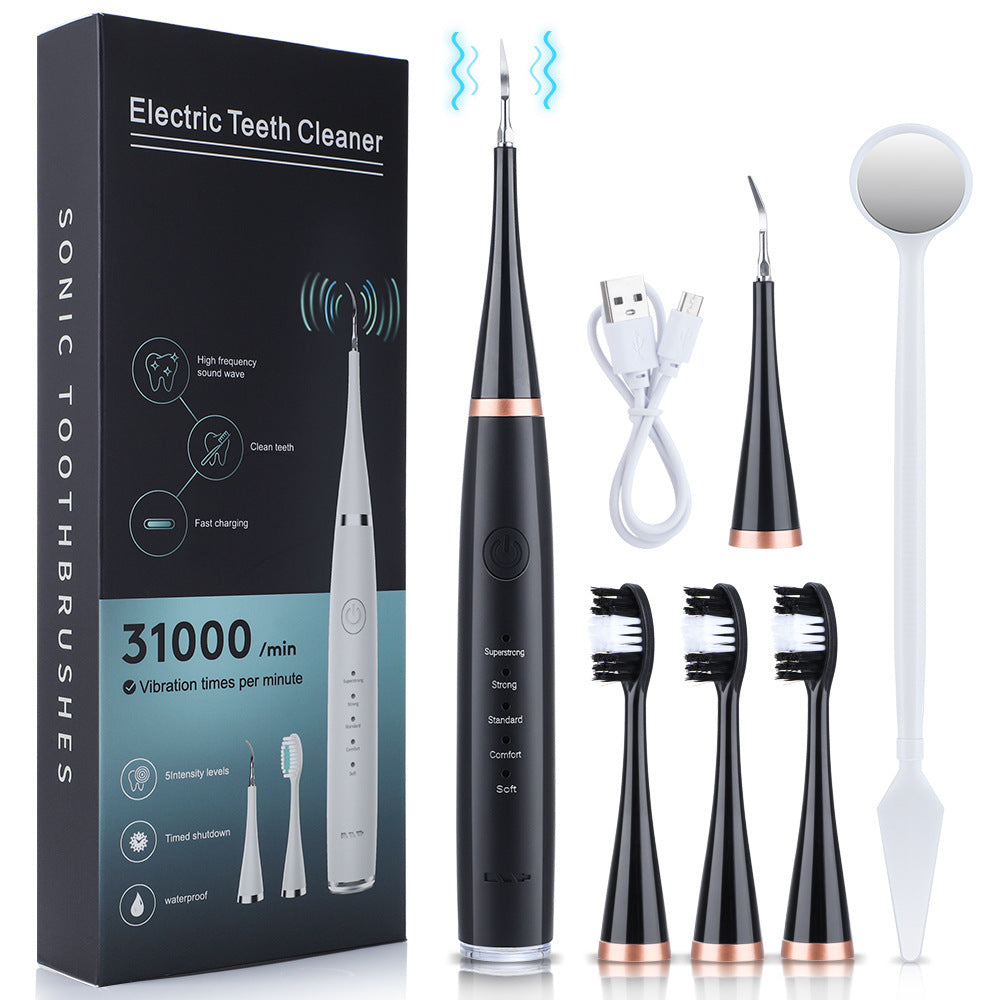 5-Speed High Frequency Vibrating Tooth Cleaner USB Electric Toothbrush Cleaning Device To Remove Stained Calculus Set Tooth Cleaning Instrument - Korvel