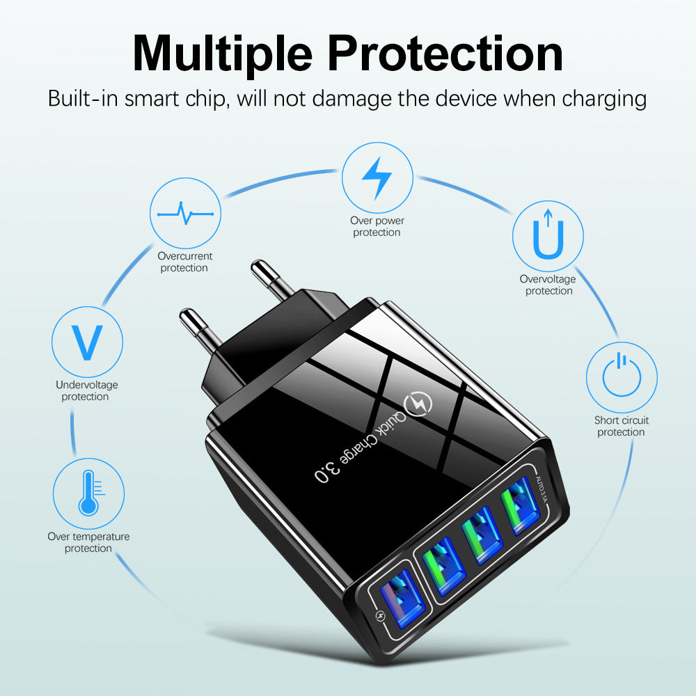 4USB mobile phone charger, multi port USB charging head charger - Korvel