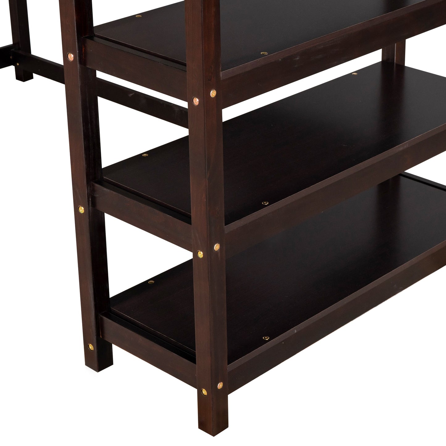 Twin Size Loft Bed with Storage Shelves and Under-bed Desk - Espresso