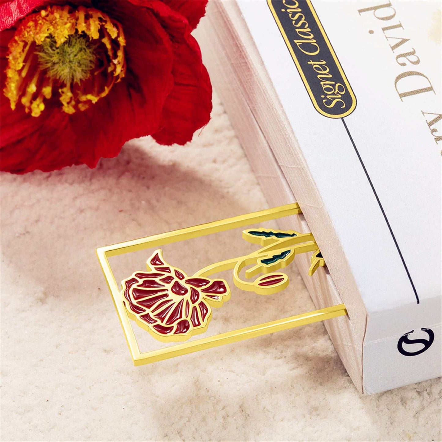 Stainless steel colored birthday flower bookmark personalized DIY hollow out style drip oil letter graduation gift - Korvel