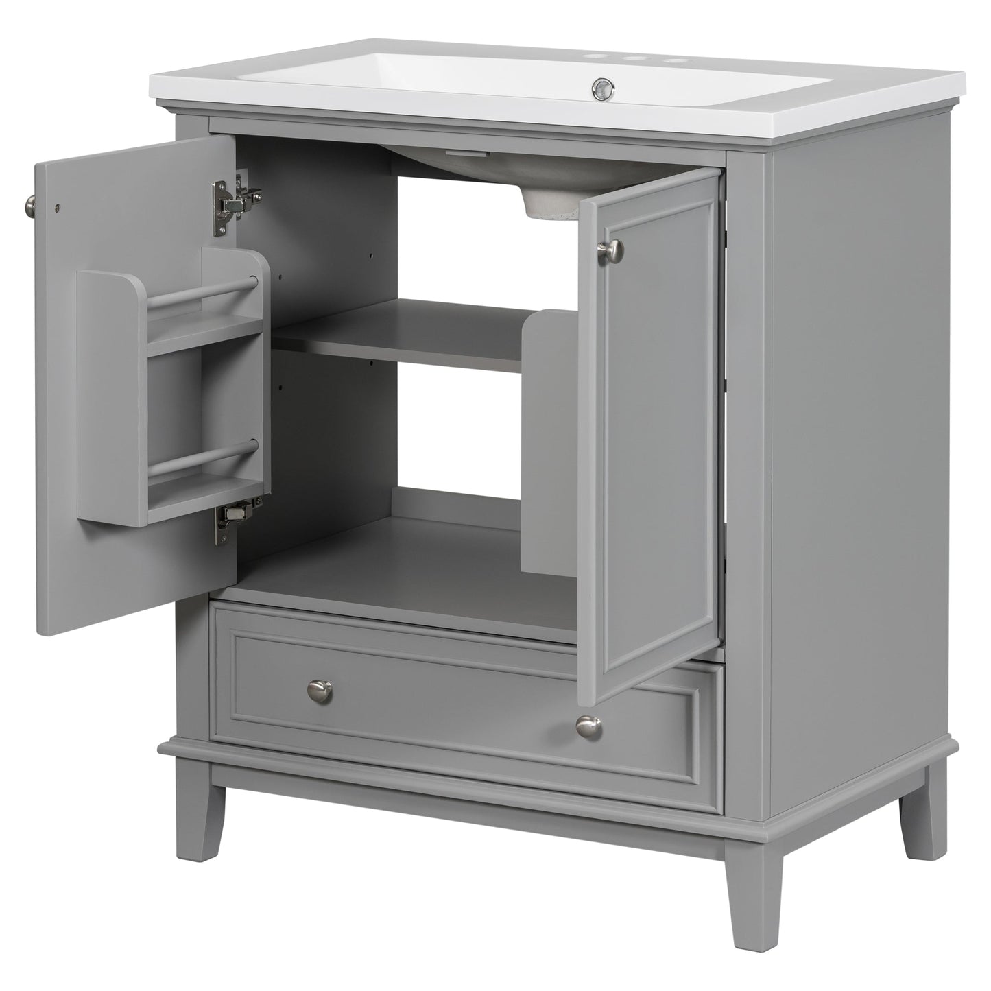 30inchgrey Bathroom Vanity with Sink ComboMulti-functional Bathroom Cabinet with Doors and Drawer Solid Frame and MDF Board - Korvel