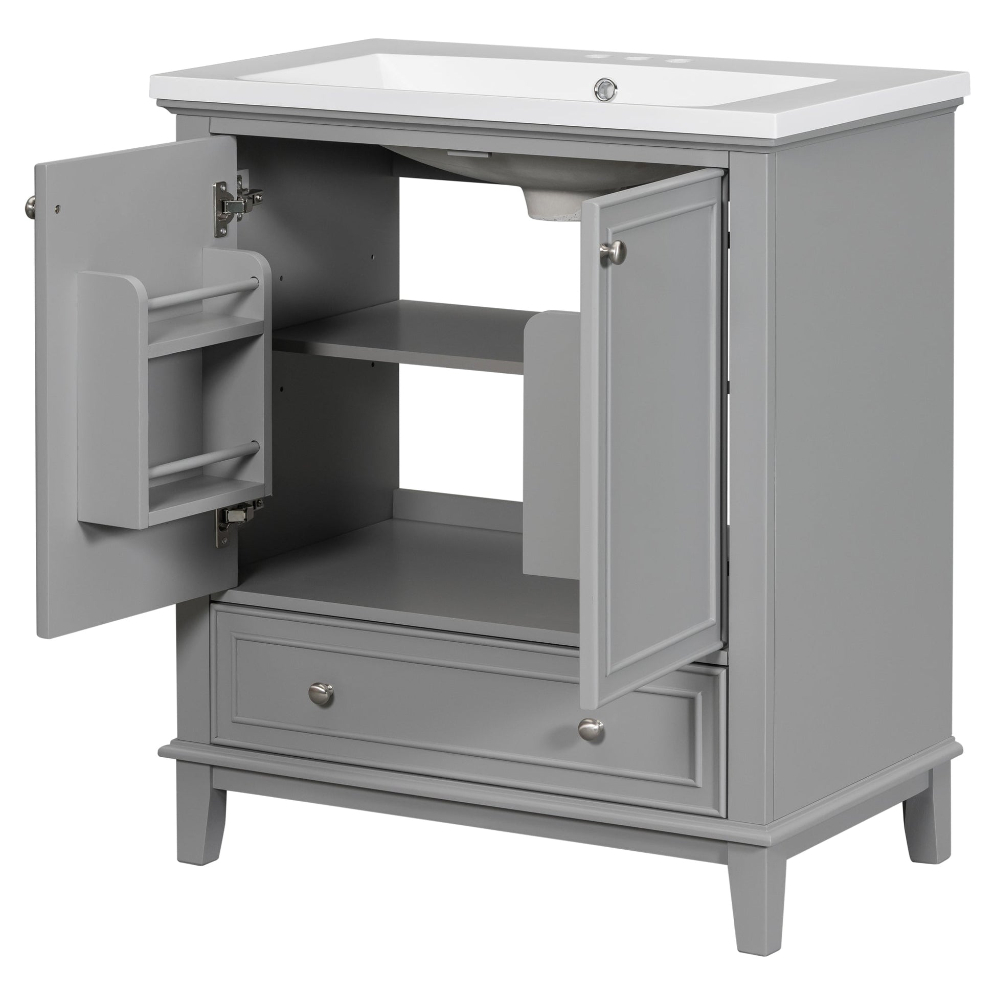 30inchgrey Bathroom Vanity with Sink ComboMulti-functional Bathroom Cabinet with Doors and Drawer Solid Frame and MDF Board - Korvel