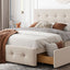 Upholstered Platform Bed with Classic Headboard and 4 Drawers No Box Spring Needed Linen Fabric Queen Size Beige - Korvel