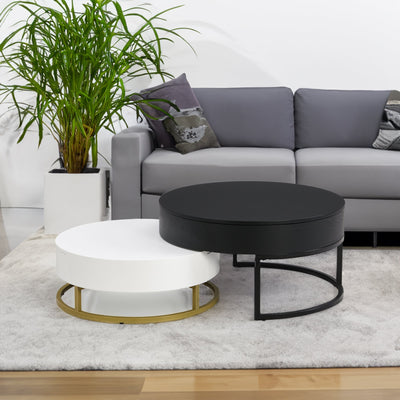 Modern Round Lift-Top Nesting Coffee Tables with Drawers