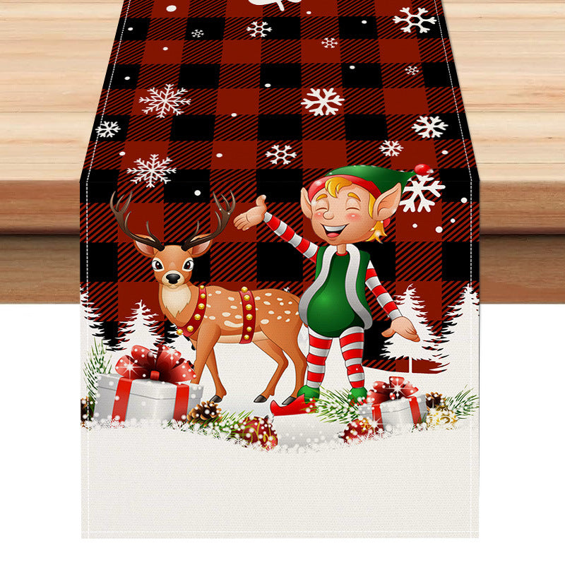 Christmas table flag holiday party restaurant decoration tablecloth linen checkered printed dining table tablecloth mat - Korvel