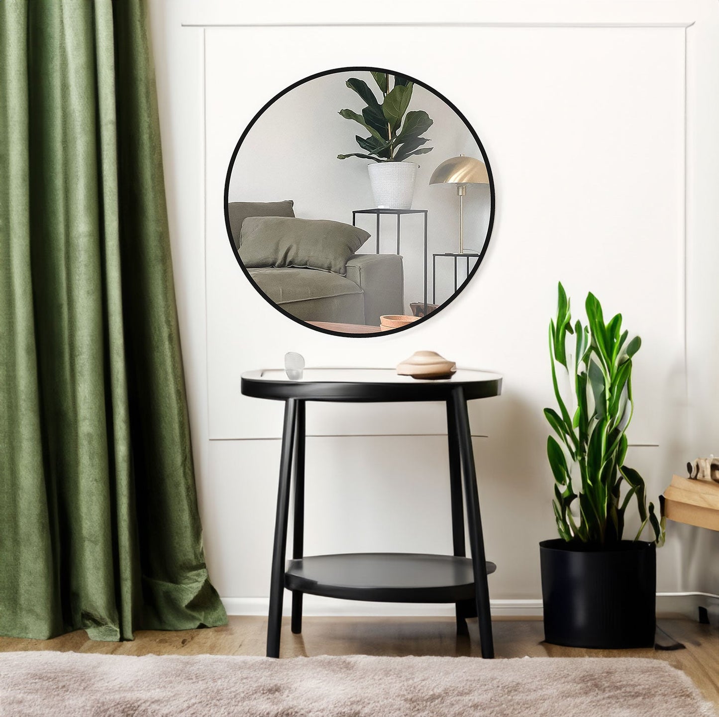 Miroir de Salle de Bain Rond en Métal Noir Élegant de 24 Pouces