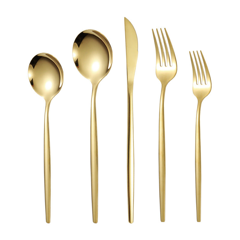 Portuguese Stainless Steel Knife Fork Spoon Golden Steak Knife Fork Set Four-Piece Tableware Set - Korvel