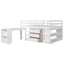 Low Study Full Loft Bed with Cabinet Shelves and Rolling Portable Desk Multiple Functions Bed- White - Korvel