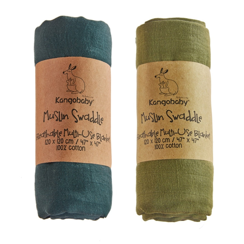 Kangobaby #Old Time# 100% Cotton Plain Color 2pcs Set Hot Sale Baby Muslin Swaddle Blanket - Korvel