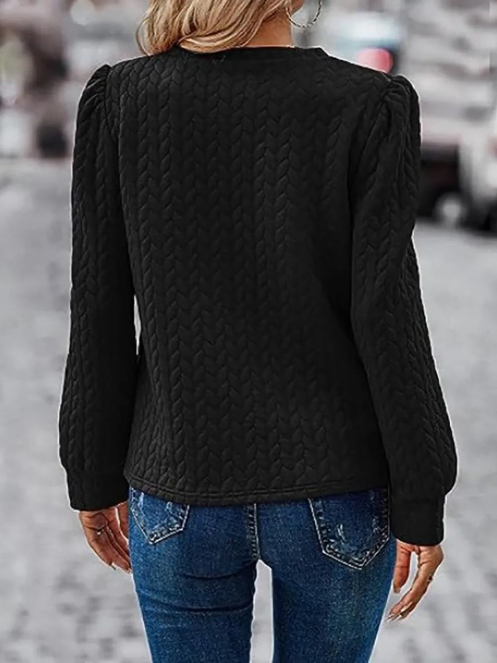 Sweatshirt à col rond texturé à manches longues