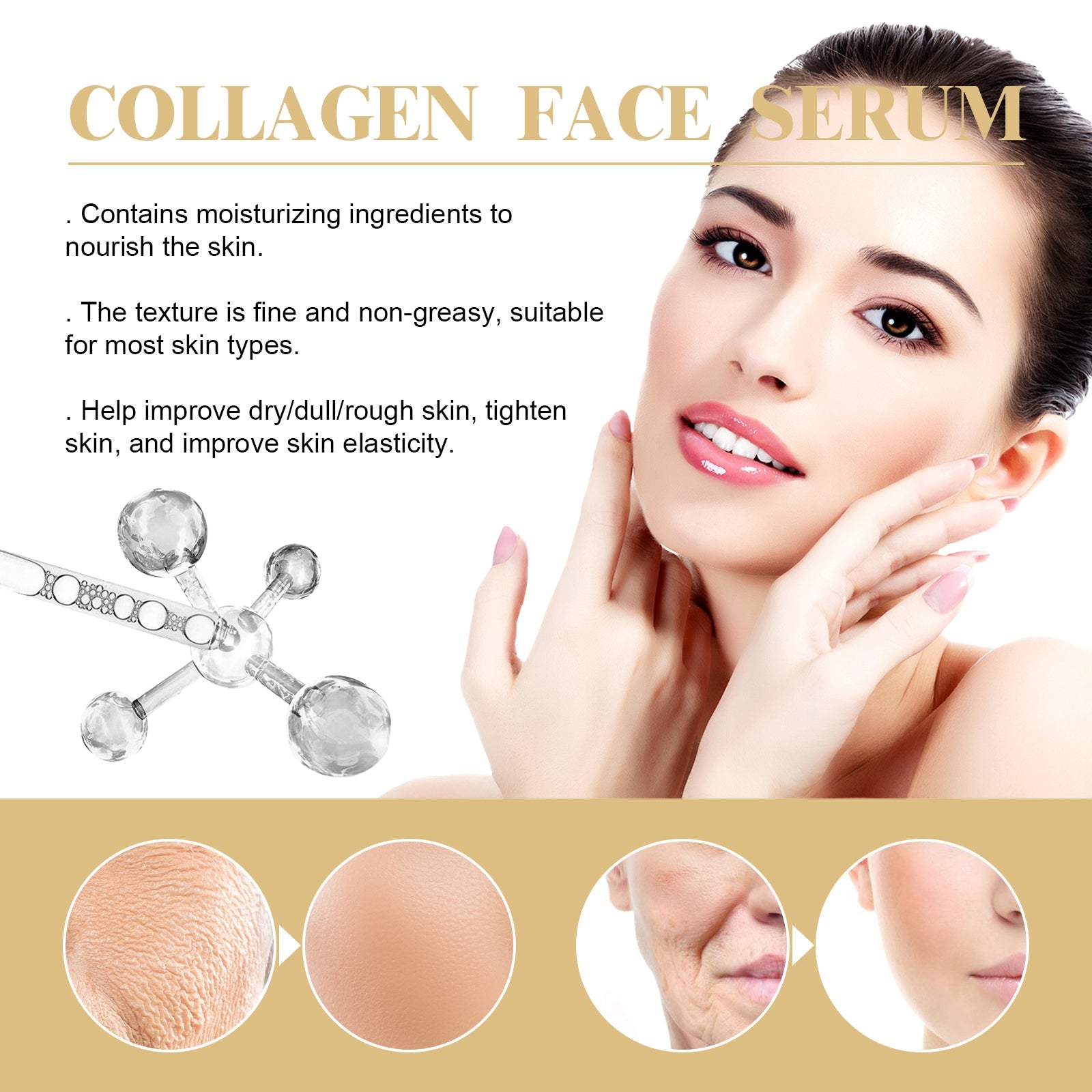 Collagen Face Serum, Moisturizing, Moisturizing And Firming Facial Skin, Cleaning, Anti-Wrinkle, Anti-Aging Eyes - Korvel