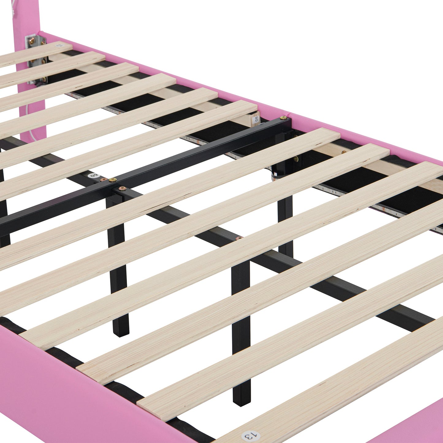Twin Size Upholstered Bed Frame with LED Lights - Pink & White