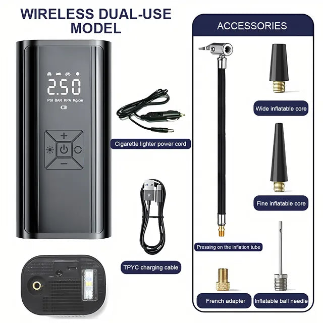6000mAh Portable Car Air Compressor - 12V Electric Tire Inflator