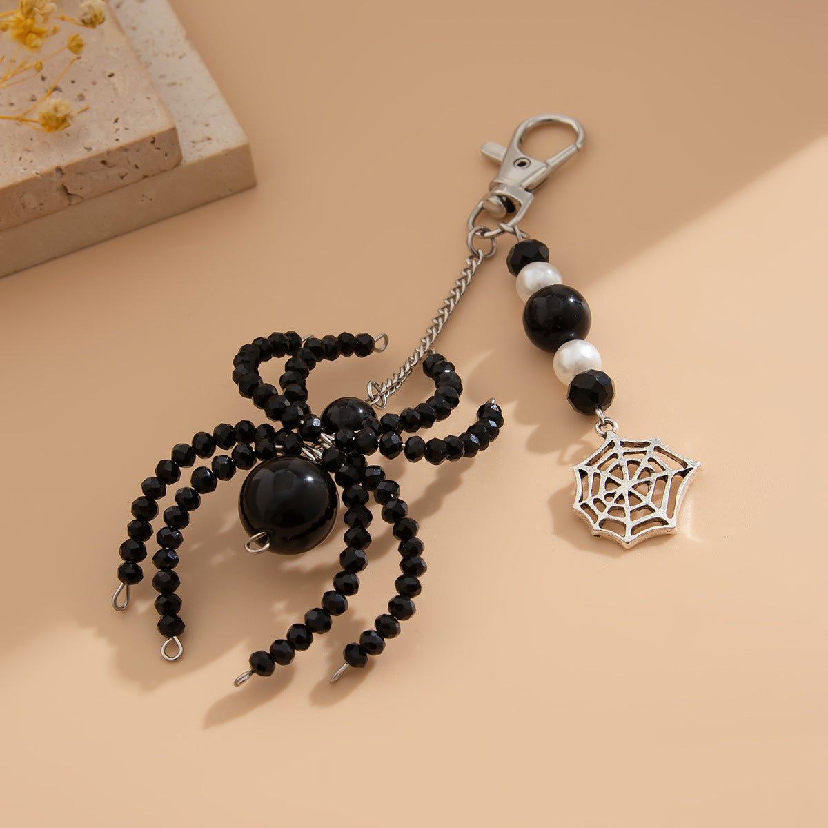 3-piece Sunflower Crystal Keychain White Pearl Weaving Spider Accessory Set - Korvel