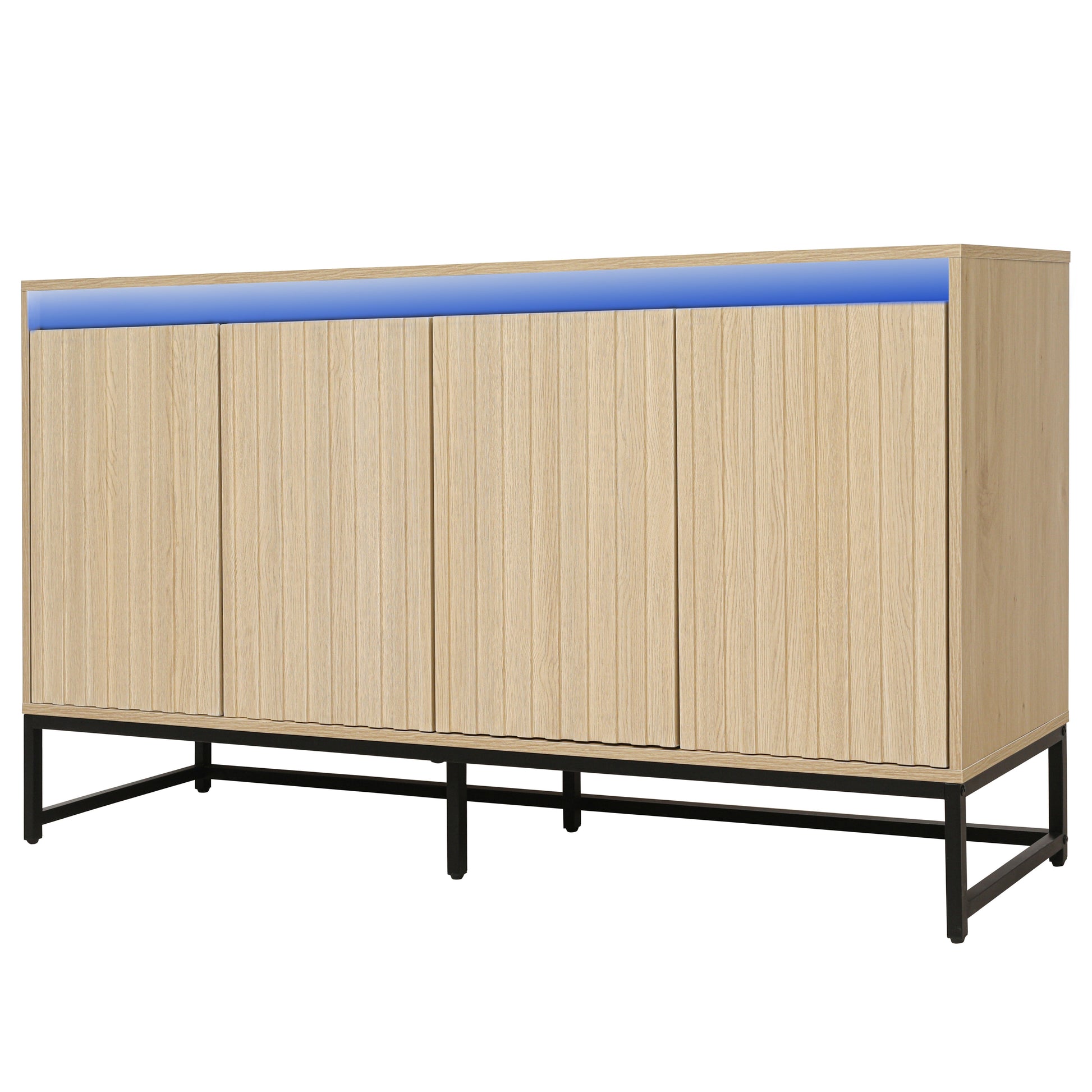 Engraved 4-door side panel with LED, self-service cabinet storage cabinet, modern coffee bar cabinet with adjustable shelves - Korvel