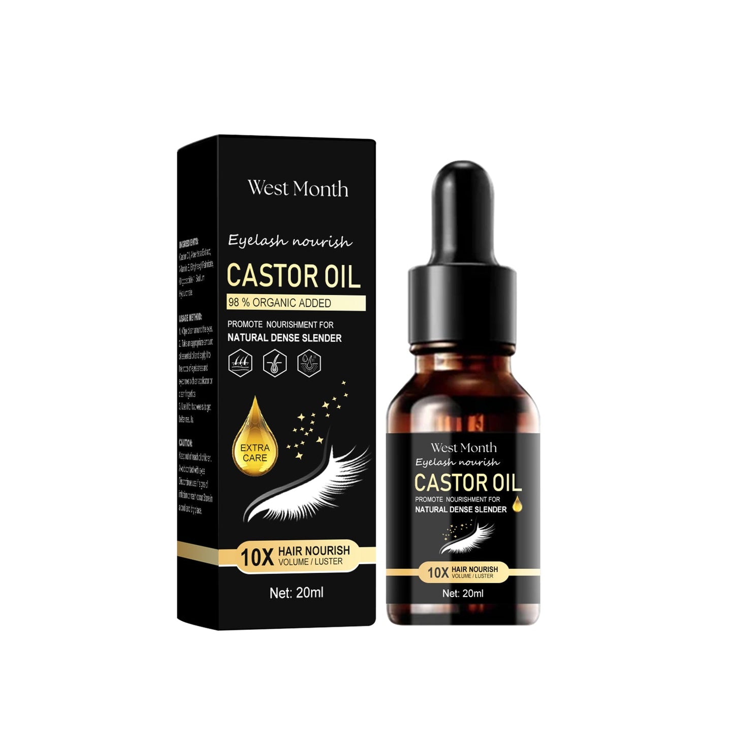 Castor Oil Mascara, Thickening & Moisturizing Natural Long Jet Black Curling Mild Mascara - Korvel