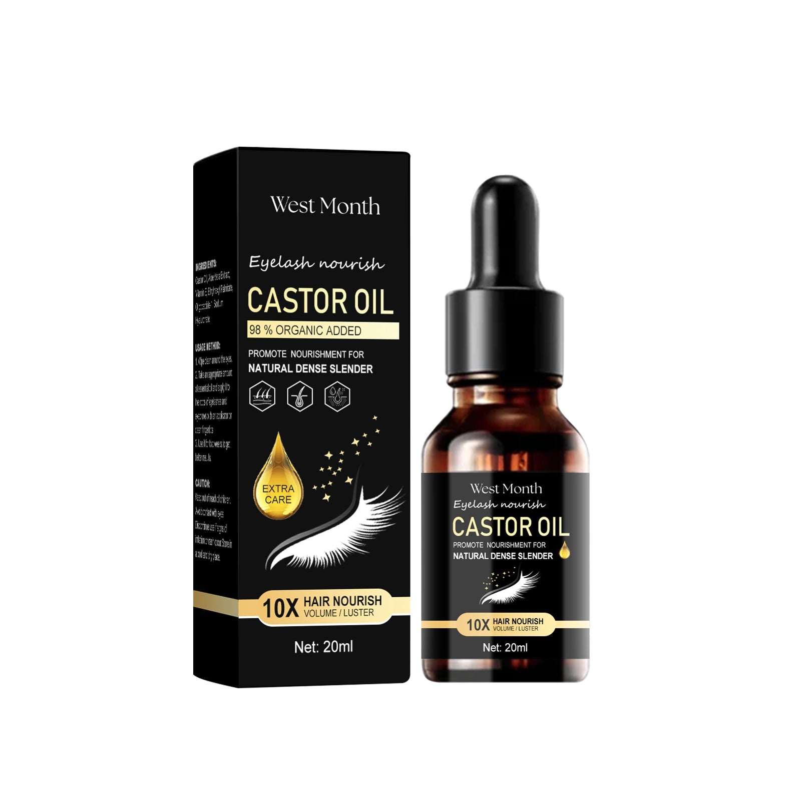 Castor Oil Mascara, Thickening & Moisturizing Natural Long Jet Black Curling Mild Mascara - Korvel