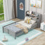 Wood Twin Size Platform Bed with Built-in LED Light  Storage Headboard and Guardrail Antique Grey - Korvel