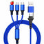 PD two to three braided data cable Type-C three in one car phone charging cable USB multifunctional charging - Korvel
