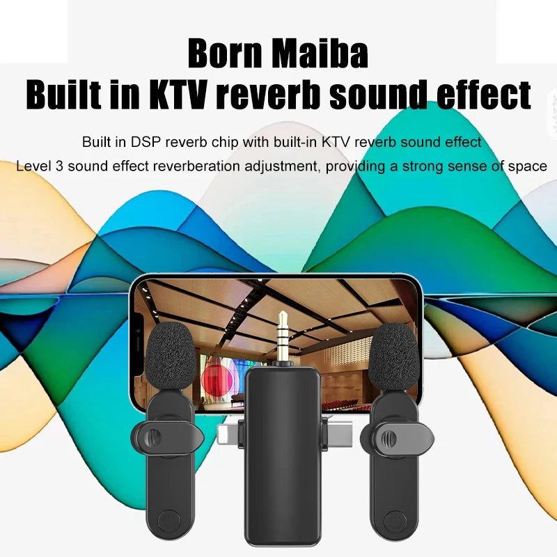 3 In 1 Wireless Lavalier Microphone Plug And Play Intelligent Noise Reduction Mini Mic For iPhone Android Live Broadcast - Korvel