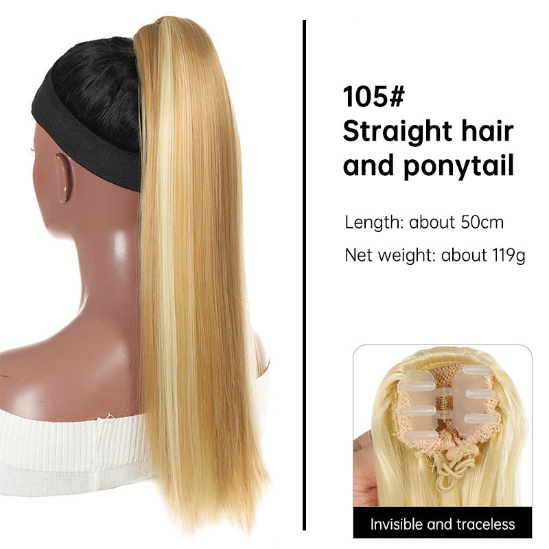 Grab clip ponytail wig female straight hair ponytail mini small grab clip ponytail long straight hair chemical fiber wig high ponytail - Korvel