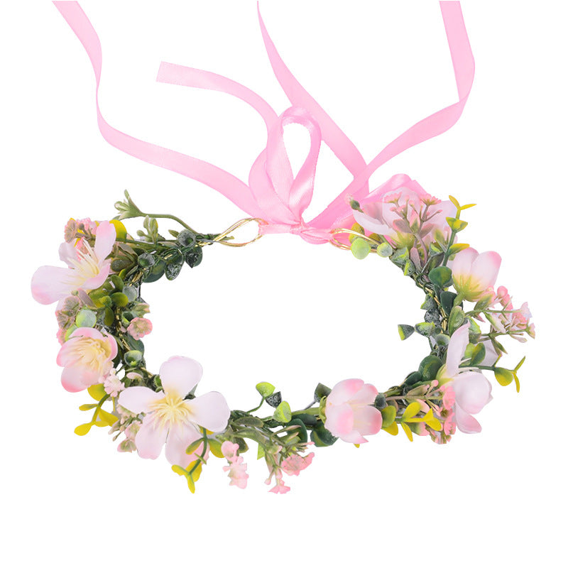 Girl's flower wreath headpiece handmade simulation flower hair accessory wedding festival Hanfu headpiece flower wreath - Korvel