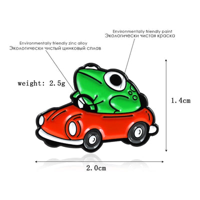 Frog Driver Enamel Pin - Fun Red Car Brooch
