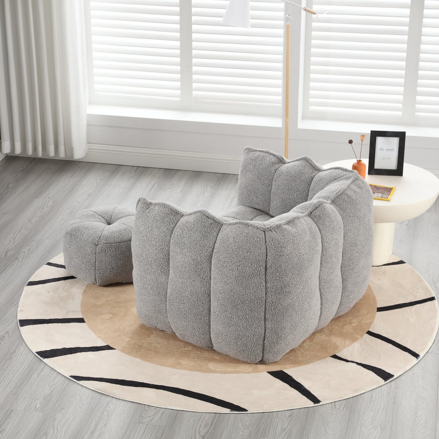 Soft Bean Bag Chair with High Resilient Foam(Chips)for living room and bedroom,Comfortable Square Lazy Sofa with Footstool - Korvel