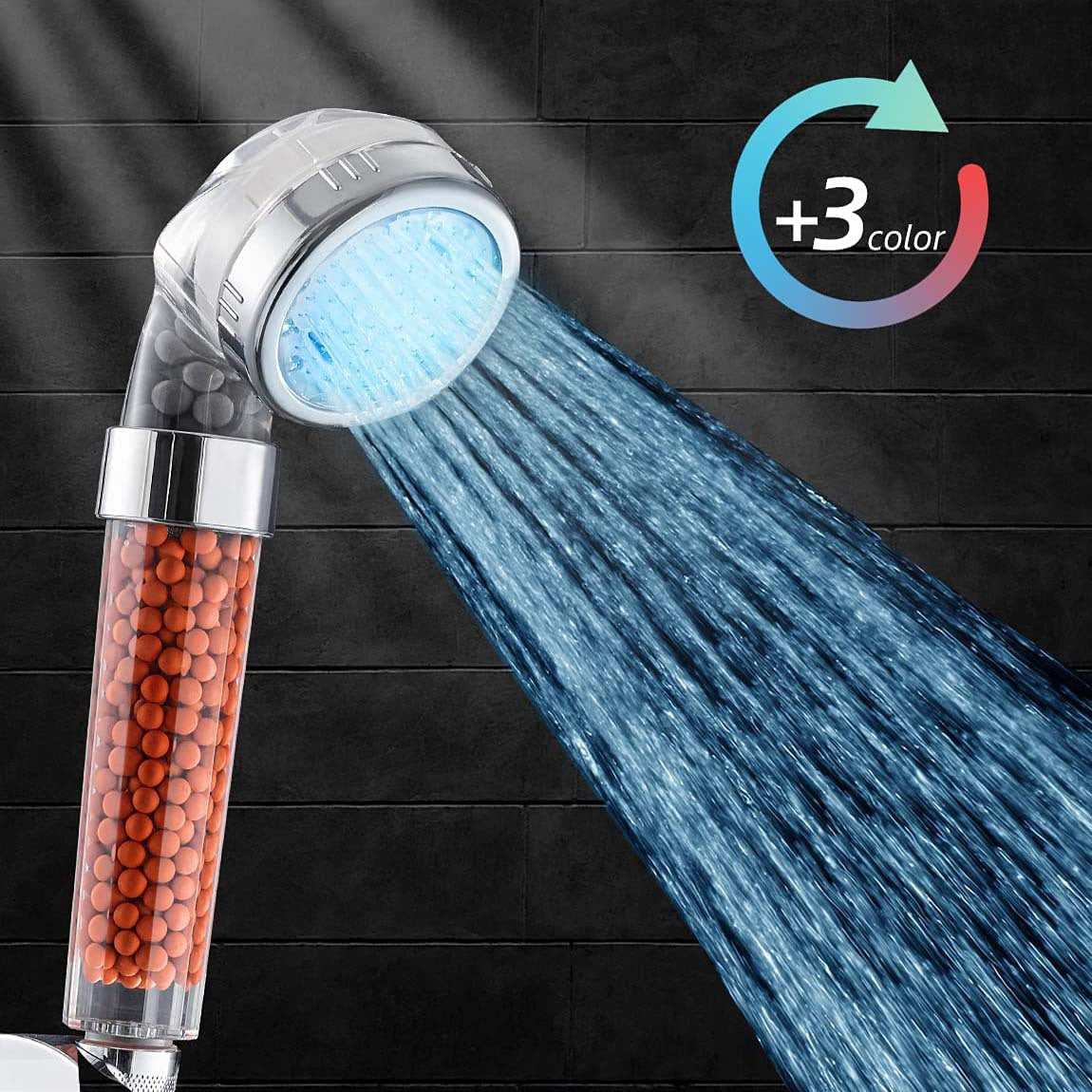 LED Luminous Colorful Shower Nozzle Negative Ion Self Generating Shower Head Three Color Temperature Controlled Led Handheld Shower - Korvel