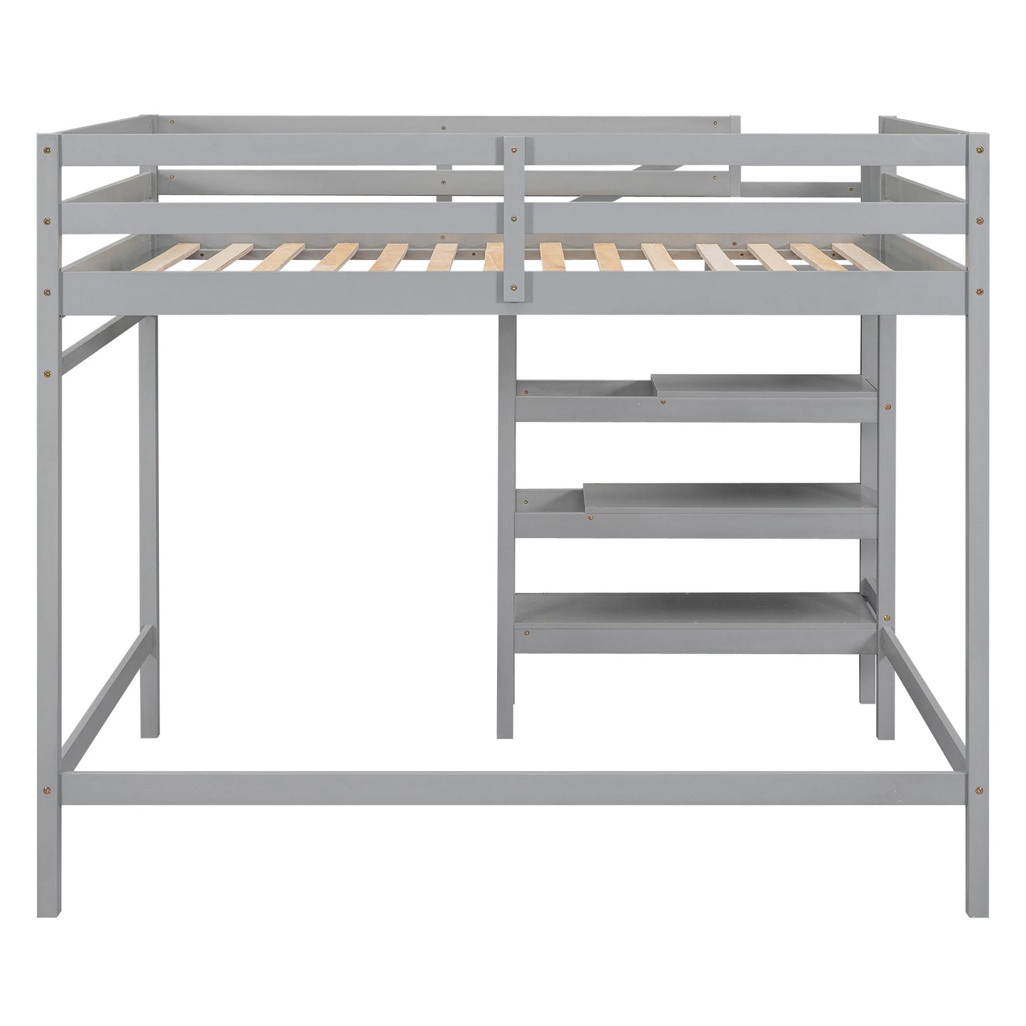 Full Size Loft Bed with Built-in Storage Staircase and Hanger for Clothes, Gray - Korvel