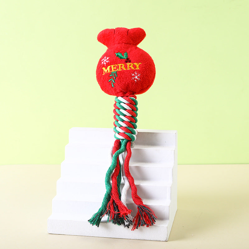 Christmas Cotton Rope Pet Plush Toy Teeth Grinding Durable Cartoon Self Hi Dog Toy Cat Supplies - Korvel