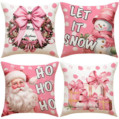 Christmas Pillow Cover - Santa Claus & Snowman Design
