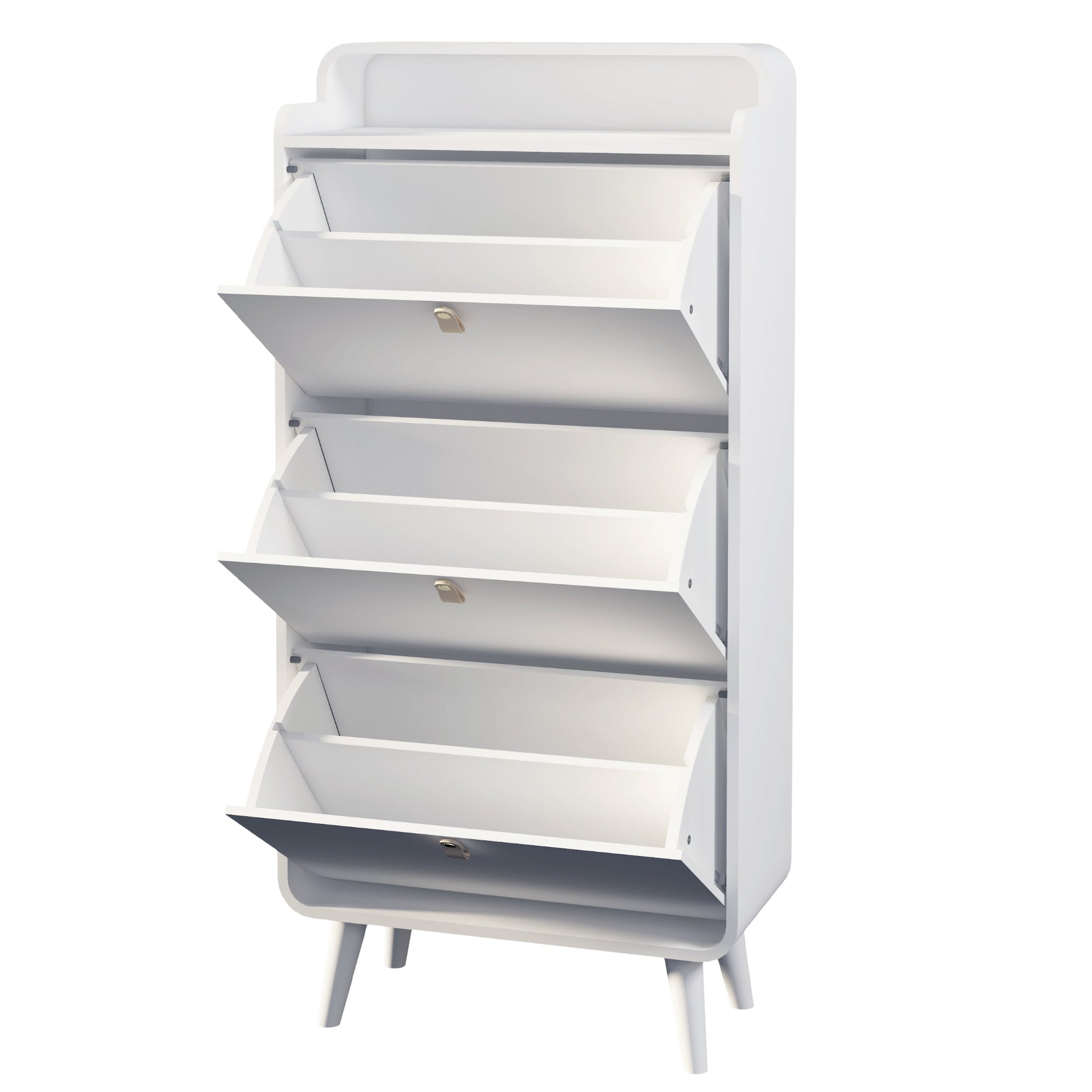 Modern Arc Design Shoe Cabinet With 3 Drawers,Shoe Storage Cabinet for Entryway,Outdoor,White Finish - Korvel