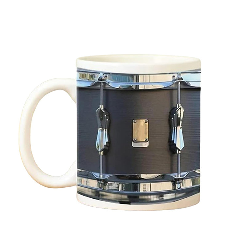 Vintage Drum Mug, 11oz. Black & White, Funny Ceramic Mug. Ideal Cool Gift for Drummers and Musicians. - Korvel
